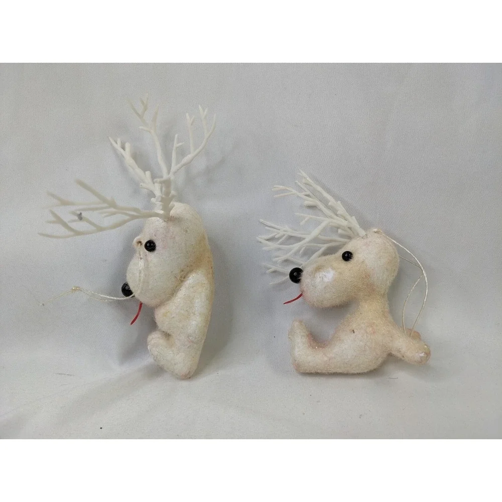 Flocked Beagle‎ Dog Reindeer Plastic Ornament Lot